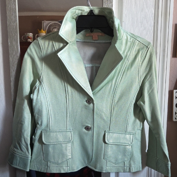 in suede Jackets & Blazers - Women's Mint Green Tailored Blazer - Unknown Brand